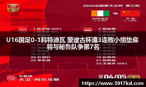 U16国足0-1科特迪瓦 蒙邃古杯遭3连败小组垫底 将与秘鲁队争第7名